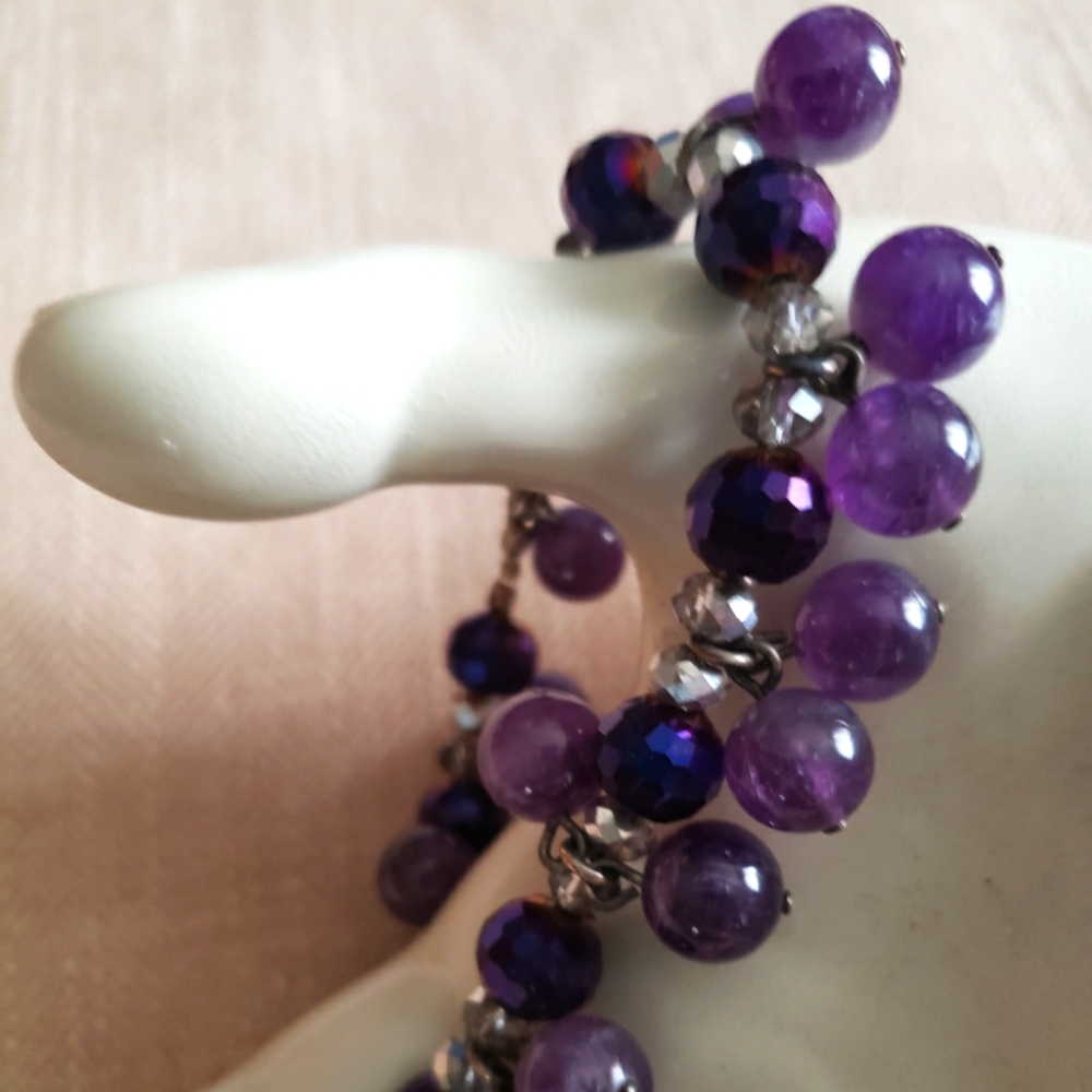 Amethyst and Crystal Sterling bracelet 8"